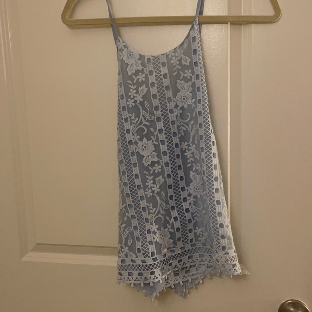 Blue blouse with lace detail